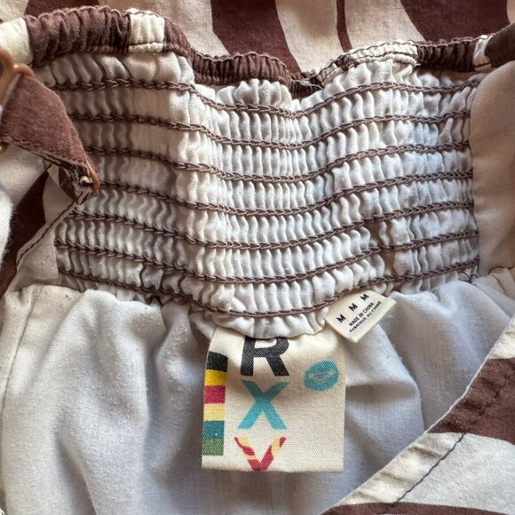 Roxy Brown & White Swirl Pattern Strap Short 100% Cotton Sundress sz M - Picture 8 of 10